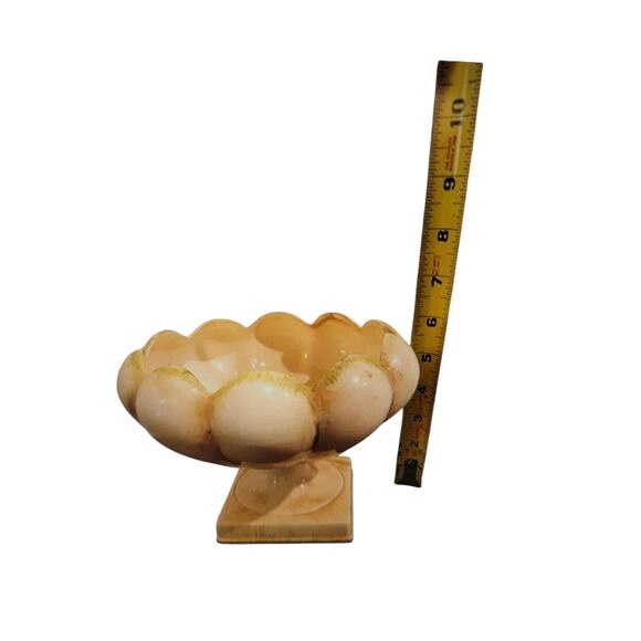 Anthony Freeman McFarlin Pedestal Planter Vase MCM Signed Cream Scallop Bowl - Picture 7 of 8